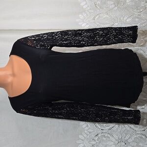 BKE Boutique Lace Long Sleeve Black Shirt/Top sz Large